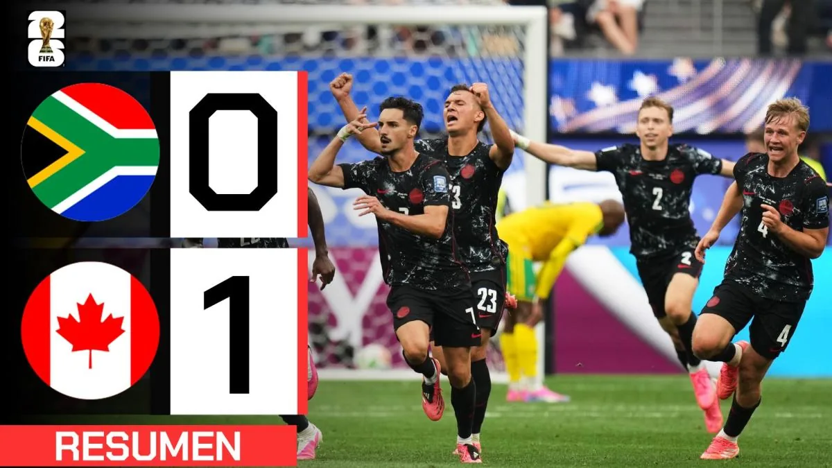 Jugadores de Canadá celebran gol de Eustaquio contra Sudáfrica en Mundial 2026